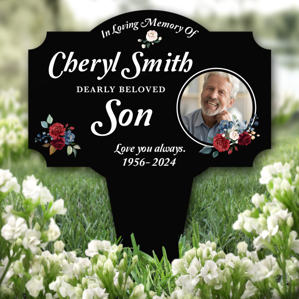 Son Black Floral Remembrance Garden Plaque Grave Marker Memorial Stake