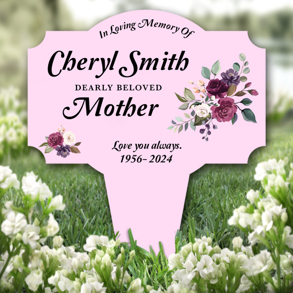 Pink Mother Floral Remembrance Garden Plaque Grave Marker Memorial Stake
