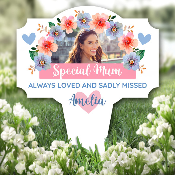 Mum Always Loved Flowers Photo Remembrance Grave Garden Plaque Memorial Stake