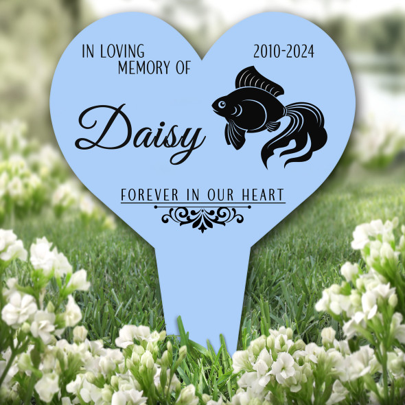 Heart Goldfish Pet Blue Remembrance Garden Plaque Grave Marker Memorial Stake