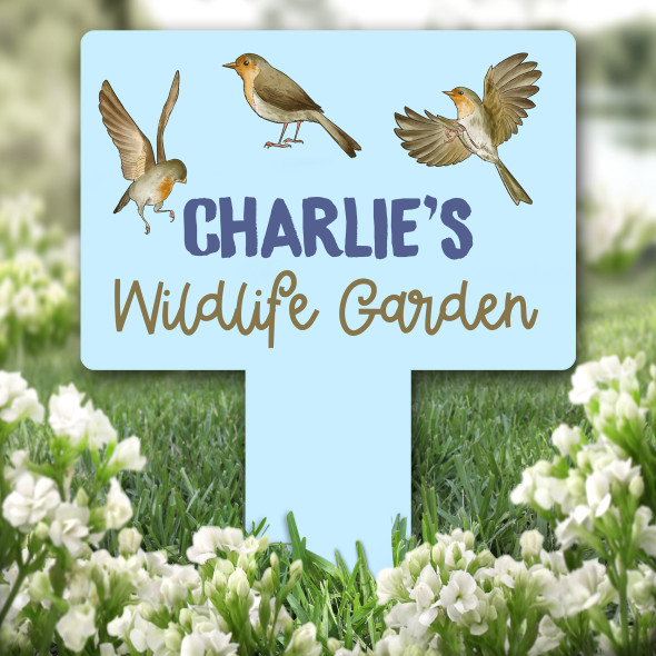 Bird Robins Blue Wildlife Garden Personalised Gift Garden Plaque Sign Stake