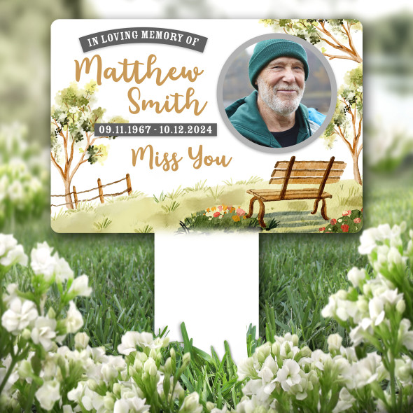 In Loving Memory Bench Nature Photo Remembrance Grave Plaque Memorial Stake