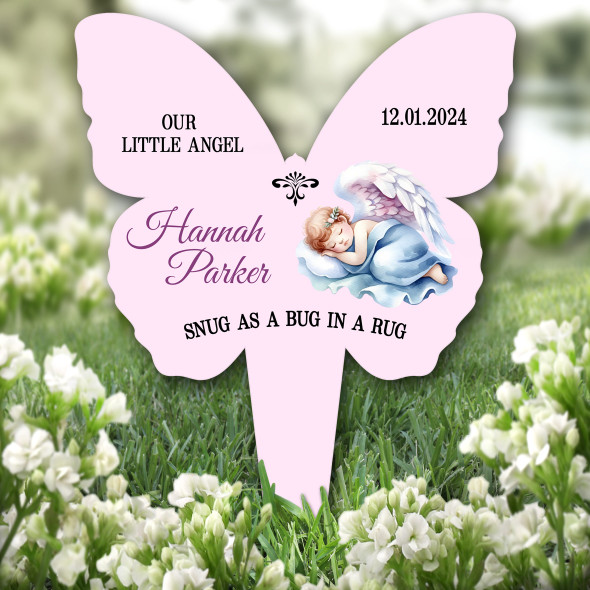 Butterfly Pink Girl Angel Remembrance Garden Plaque Grave Marker Memorial Stake