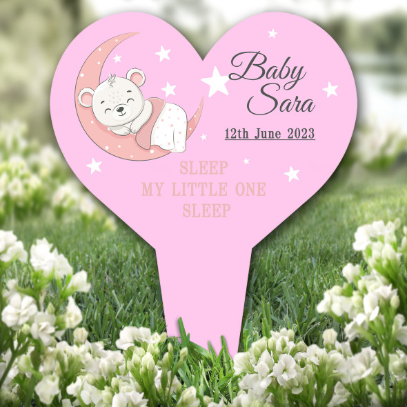 Heart Baby Bear Pink Remembrance Garden Plaque Grave Marker Memorial Stake