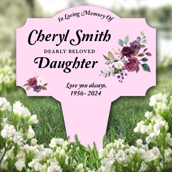 Pink Daughter Floral Remembrance Garden Plaque Grave Marker Memorial Stake