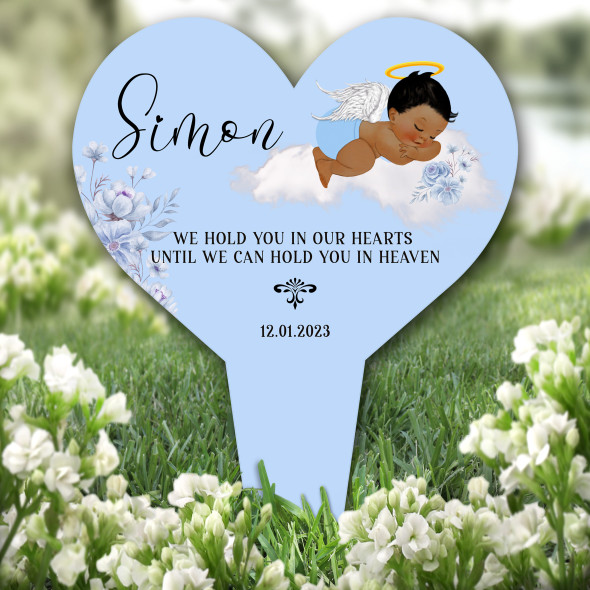 Heart Dark Skin Baby Boy Blue Remembrance Garden Plaque Grave Memorial Stake