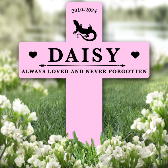 Cross Pink Lizard Pet Remembrance Garden Plaque Grave Marker Memorial Stake