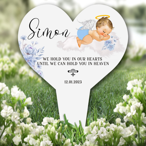 Garden Plaque Heart Blonde Hair Baby Boy Blue Remembrance Grave Memorial Stake