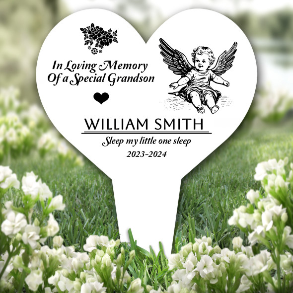 Heart Grandson Baby Angel Remembrance Garden Plaque Grave Marker Memorial Stake