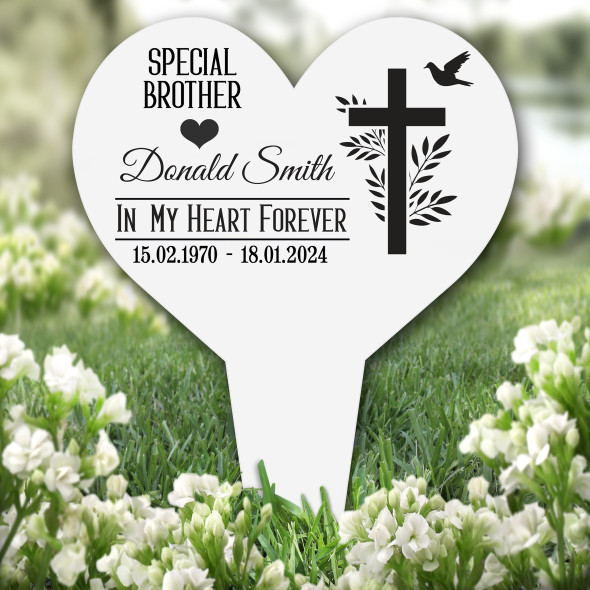 Heart Brother Leaves Cross Remembrance Garden Plaque Grave Marker Memorial Stake