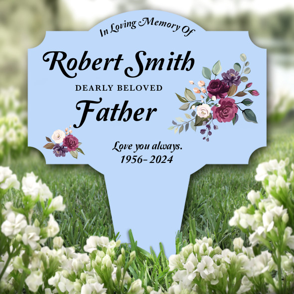 Blue Father Floral Remembrance Garden Plaque Grave Marker Memorial Stake