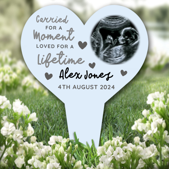 Heart Carried Moment Baby Loss Blue Photo Grave Garden Plaque Memorial Stake