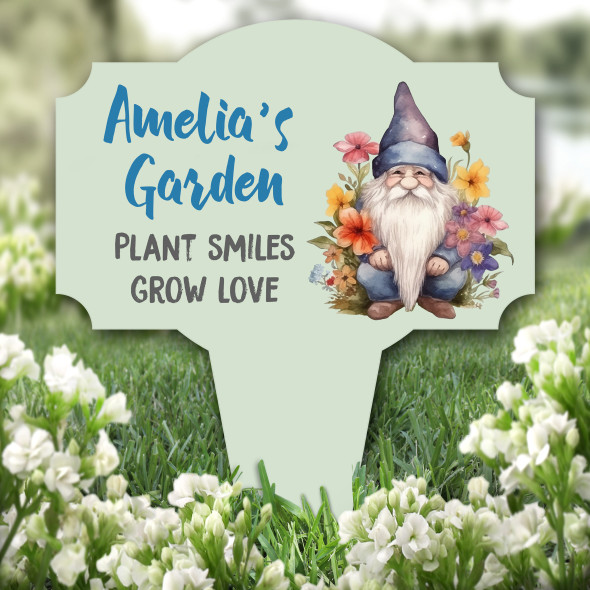Plant Smiles Grow Love Garden Gnome Green Gift Garden Plaque Sign Stake