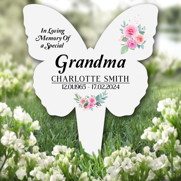 Butterfly Grandma Floral Remembrance Garden Plaque Grave Marker Memorial Stake