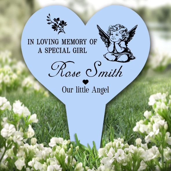 Heart Cute Baby Angel Blue Remembrance Garden Plaque Grave Marker Memorial Stake