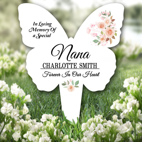 Butterfly Nana Rose Floral Remembrance Garden Plaque Grave Marker Memorial Stake