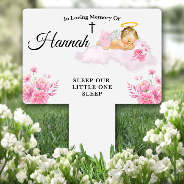 Pink Light Blonde Baby Girl Remembrance Grave Garden Plaque Memorial Stake