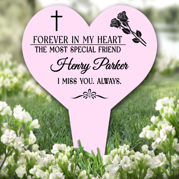 Heart Friend Black Roses Pink Remembrance Garden Plaque Grave Memorial Stake