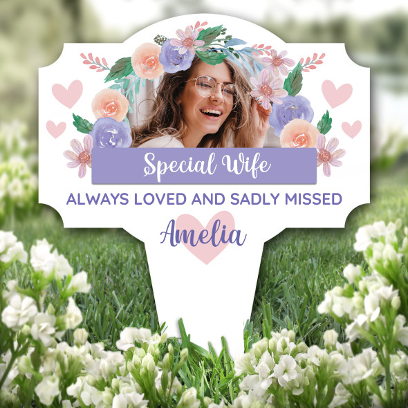 Special Wife Flowers Photo Remembrance Garden Plaque Grave Marker Memorial Stake