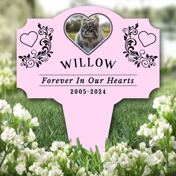 Pink Dog Cat Heart Photo Pet Remembrance Grave Garden Plaque Memorial Stake
