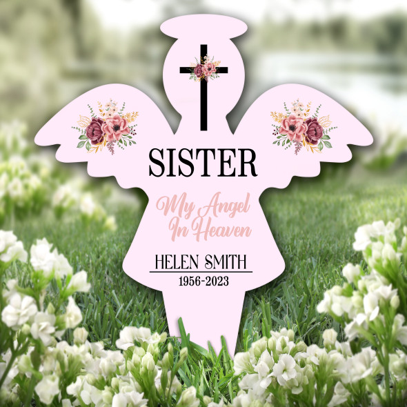 Angel Pink Sister Floral Remembrance Garden Plaque Grave Marker Memorial Stake