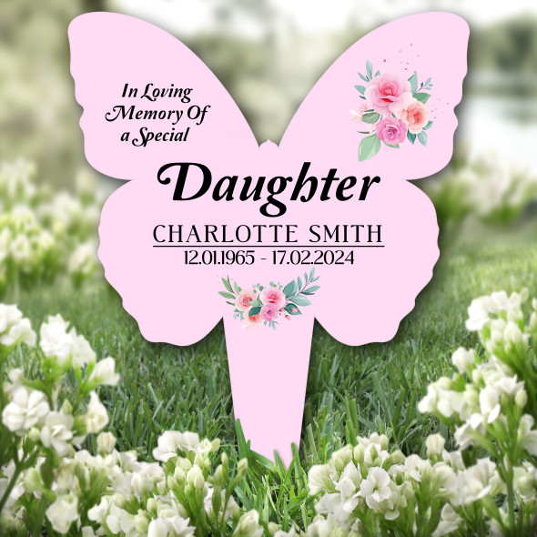 Butterfly Pink Daughter Floral Remembrance Garden Plaque Grave Memorial Stake
