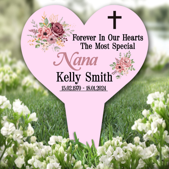 Heart Nana Floral Pink Remembrance Garden Plaque Grave Marker Memorial Stake