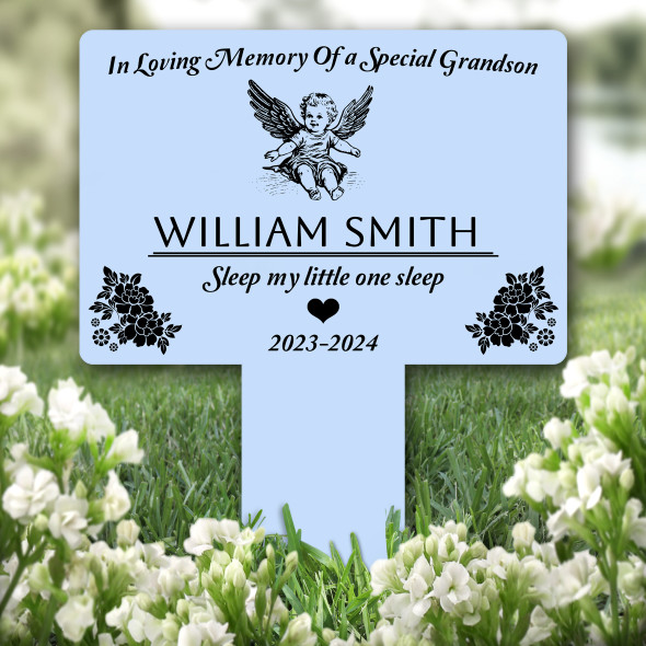 Grandson Baby Angel Black Blue Remembrance Grave Garden Plaque Memorial Stake