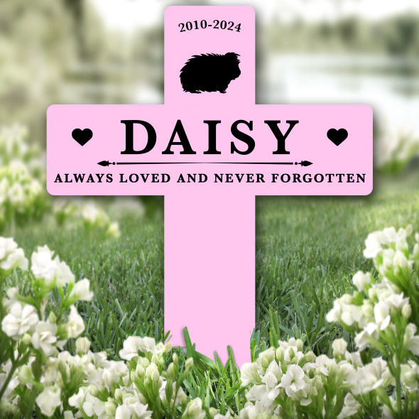 Cross Pink Long Hair Guinea Pigs Pet Remembrance Grave Plaque Memorial Stake