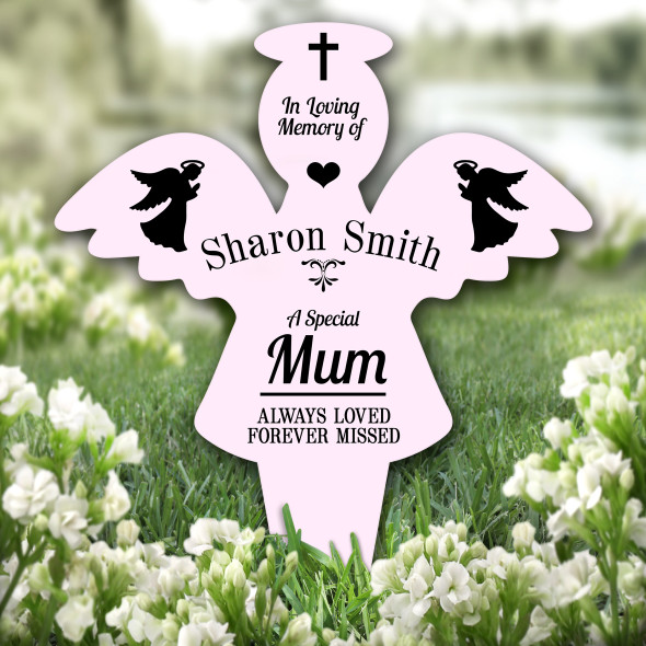 Angel Pink Mum Praying Remembrance Garden Plaque Grave Marker Memorial Stake