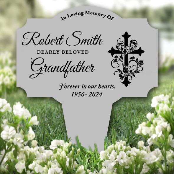 Grandfather Floral Cross Remembrance Garden Plaque Grave Marker Memorial Stake