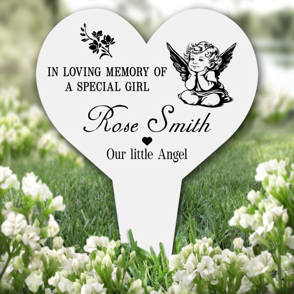 Heart Cute Baby Angel Remembrance Garden Plaque Grave Marker Memorial Stake