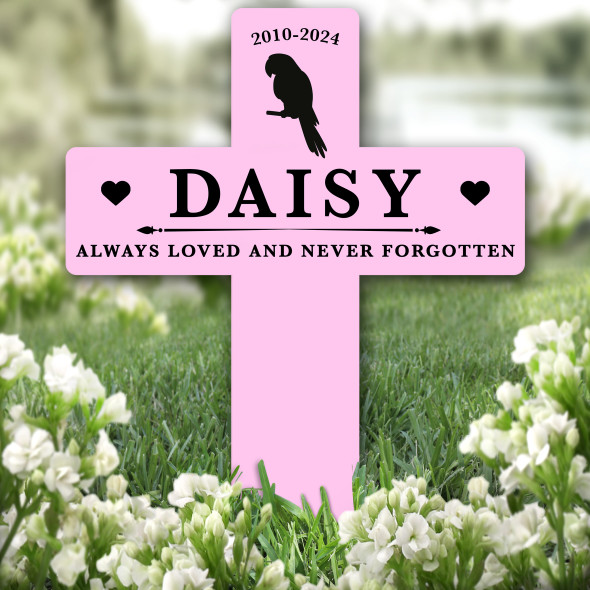 Cross Pink Parrot Silhouettes Pet Remembrance Grave Garden Plaque Memorial Stake