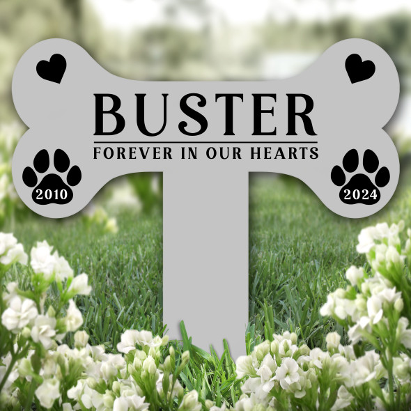 Bone Grey Dog Paw Prints Pet Remembrance Garden Plaque Grave Memorial Stake