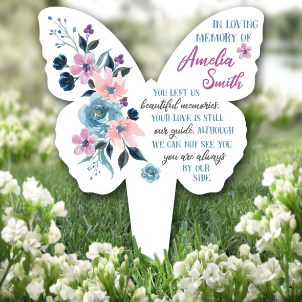 Butterfly Pink Flowers Beautiful Memories Grave Garden Plaque Memorial Stake