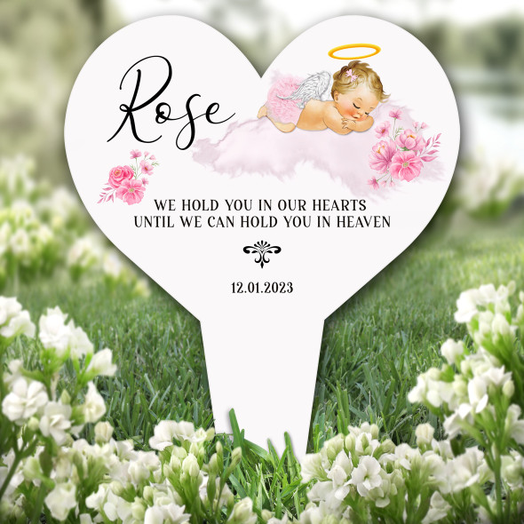 Heart Pink Light Blonde Baby Girl Remembrance Grave Garden Plaque Memorial Stake