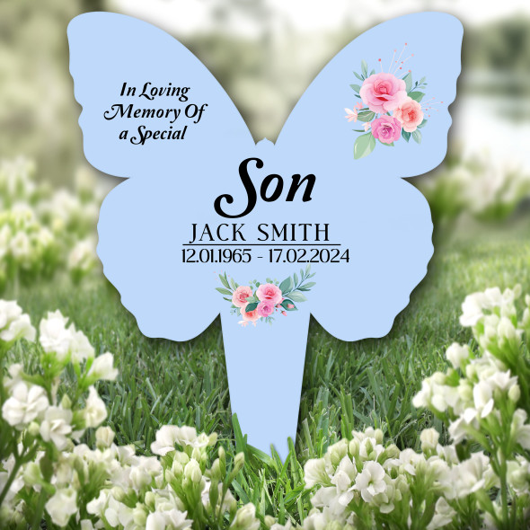 Butterfly Blue Son Floral Remembrance Garden Plaque Grave Marker Memorial Stake