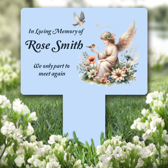 Floral Birds Angel Blue Remembrance Garden Plaque Grave Marker Memorial Stake