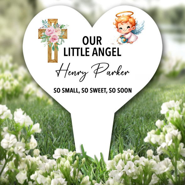 Heart Cute Flying Baby Angel Remembrance Garden Plaque Grave Memorial Stake