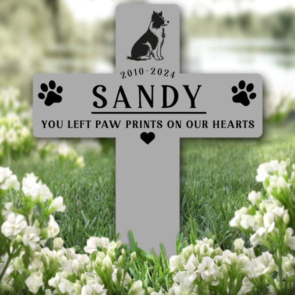 Cross Grey Border Collie Dog Pet Remembrance Garden Plaque Grave Memorial Stake