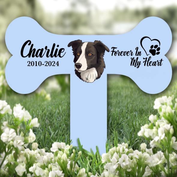 Bone Blue Border Collie Dog Heart Pet Remembrance Grave Plaque Memorial Stake