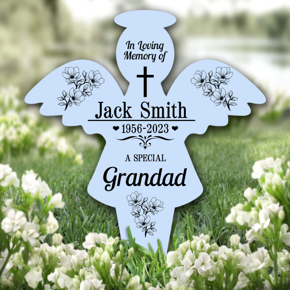 Angel Blue Grandad Black Floral Remembrance Garden Plaque Grave Memorial Stake