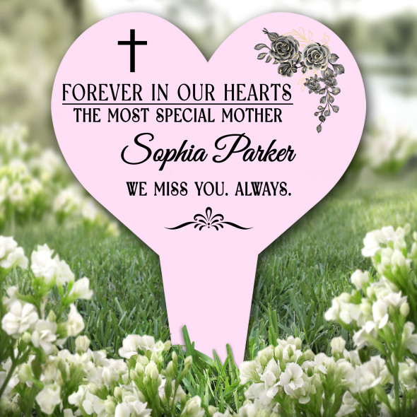 Heart Special Mother Black Pink Remembrance Garden Plaque Grave Memorial Stake