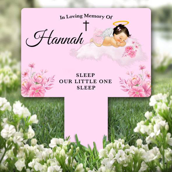 Light Brown Baby Girl Pink Remembrance Garden Plaque Grave Marker Memorial Stake
