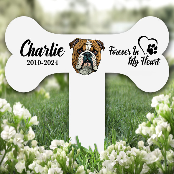 Bone Bulldog Heart Pet Remembrance Garden Plaque Grave Marker Memorial Stake