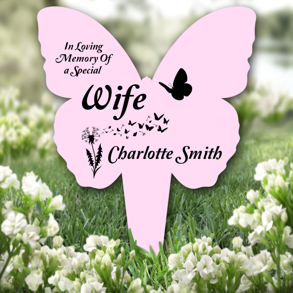 Butterfly Pink Wife Remembrance Grave Garden Plaque Memorial Stake