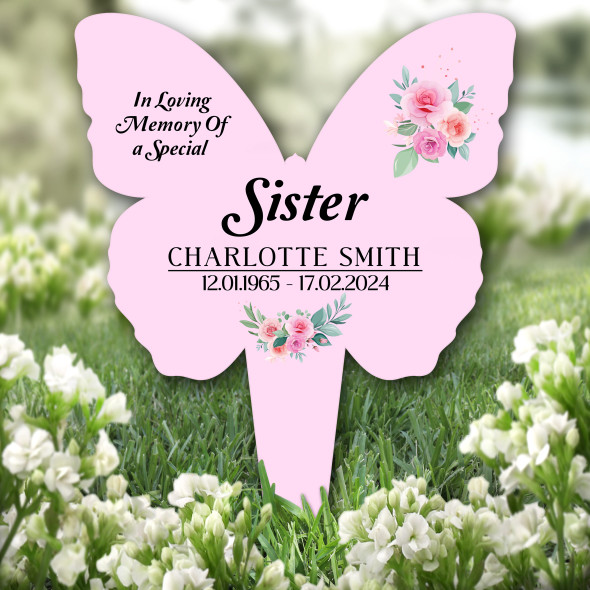Butterfly Pink Sister Floral Remembrance Garden Plaque Grave Memorial Stake