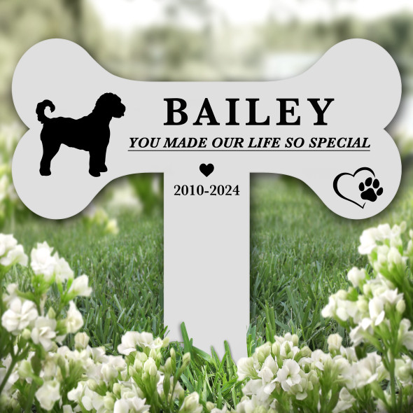 Bone Labradoodle Dog Pet Remembrance Garden Plaque Grave Marker Memorial Stake