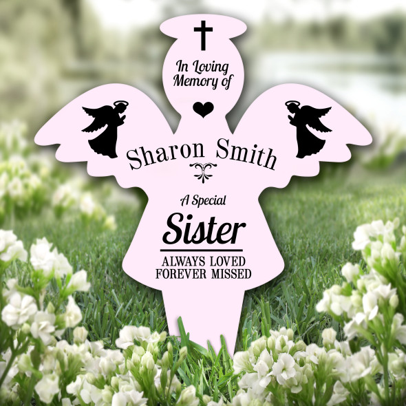 Angel Pink Sister Praying Remembrance Garden Plaque Grave Marker Memorial Stake