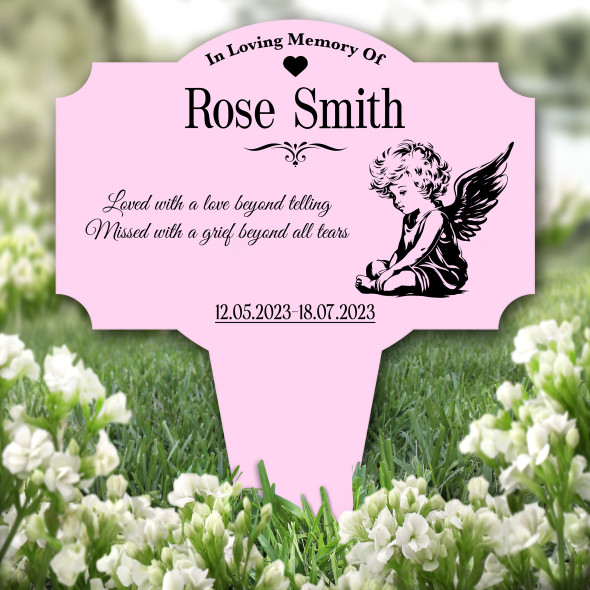 Pink Cute Baby Angel Remembrance Garden Plaque Grave Marker Memorial Stake